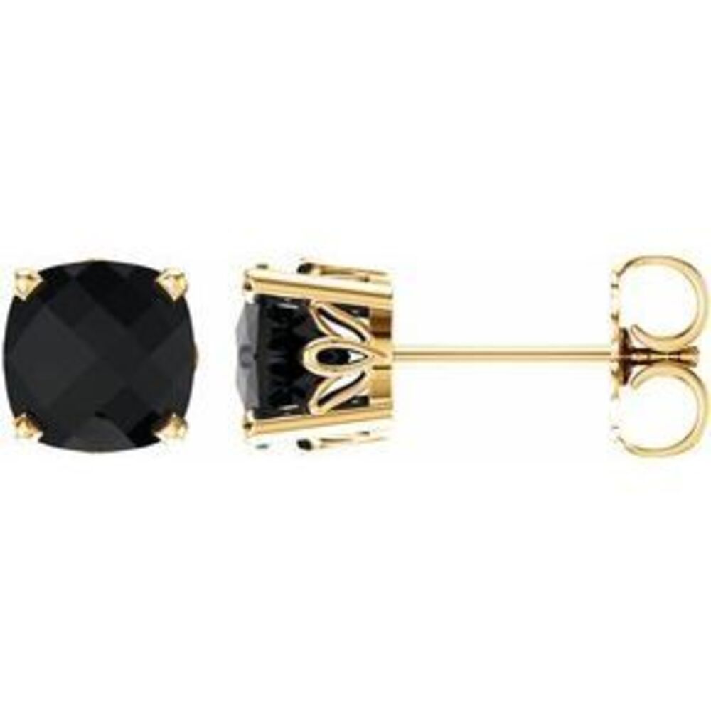14k Yellow 6x6 Mm Cushion Natural Black Onyx Earrings